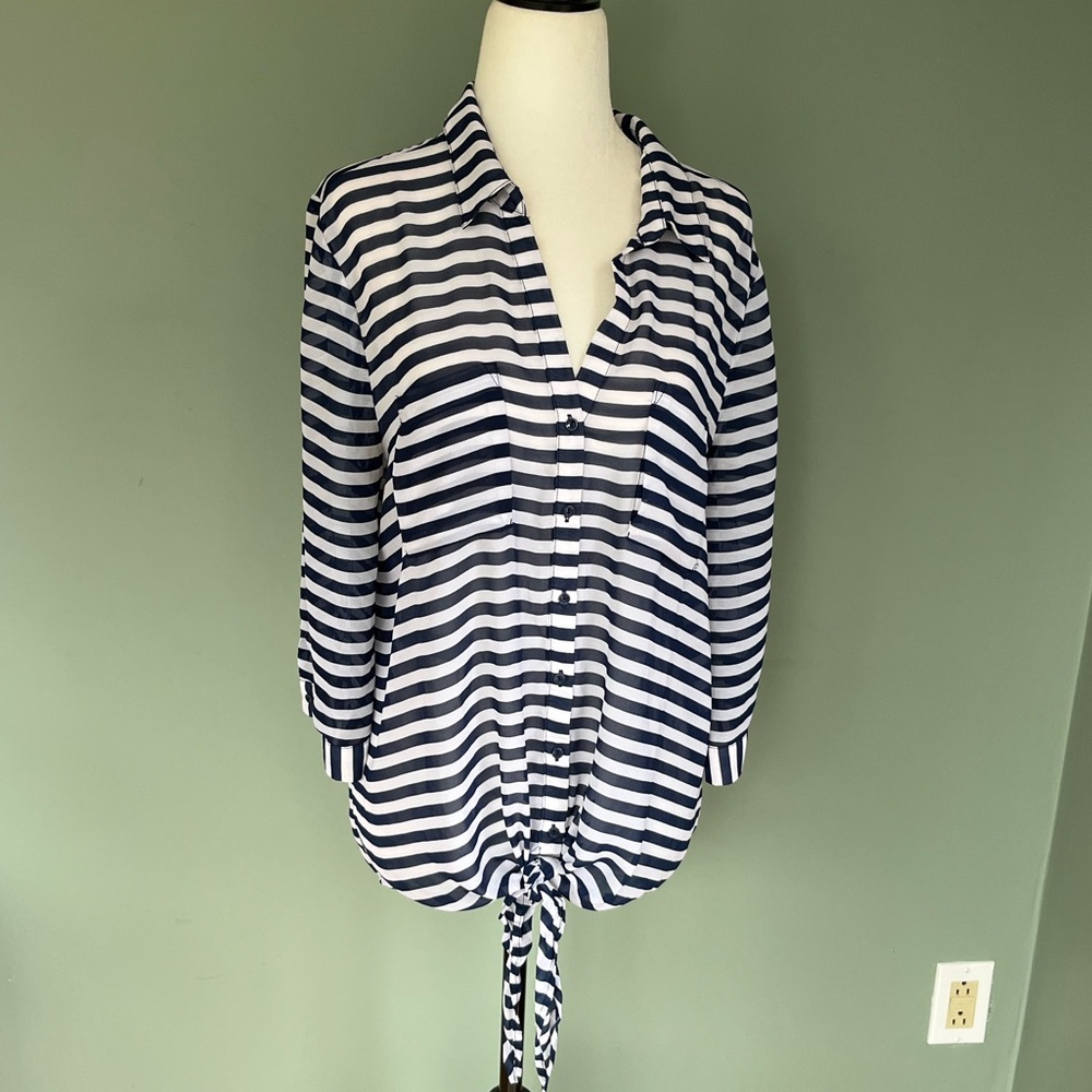 REITMANS STRIPE NAVY/WHITE BLOUSE